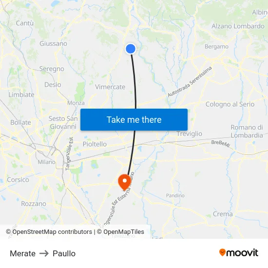 Merate to Paullo map