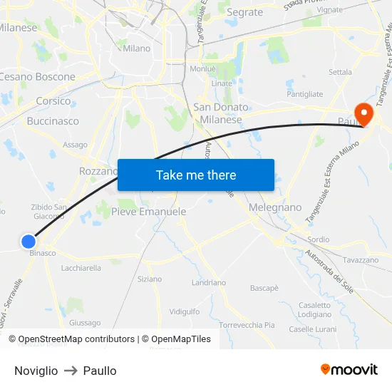 Noviglio to Paullo map