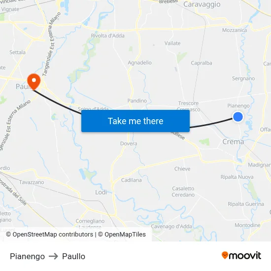 Pianengo to Paullo map