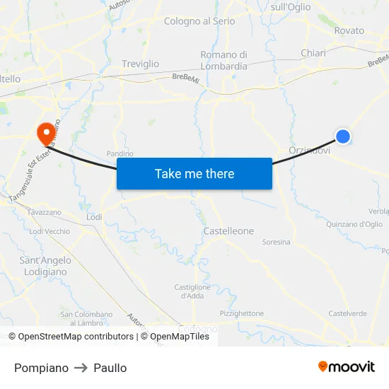 Pompiano to Paullo map