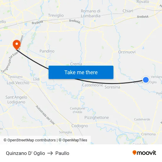 Quinzano D' Oglio to Paullo map
