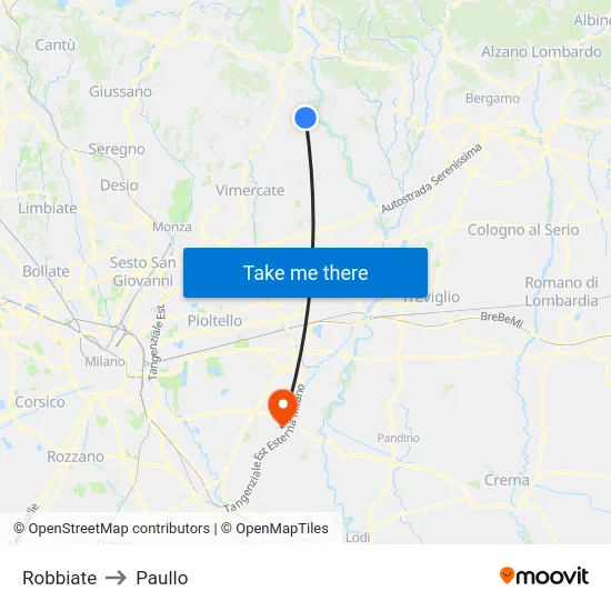 Robbiate to Paullo map