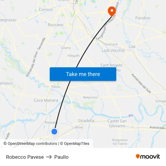 Robecco Pavese to Paullo map