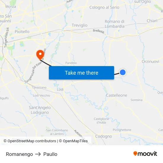 Romanengo to Paullo map