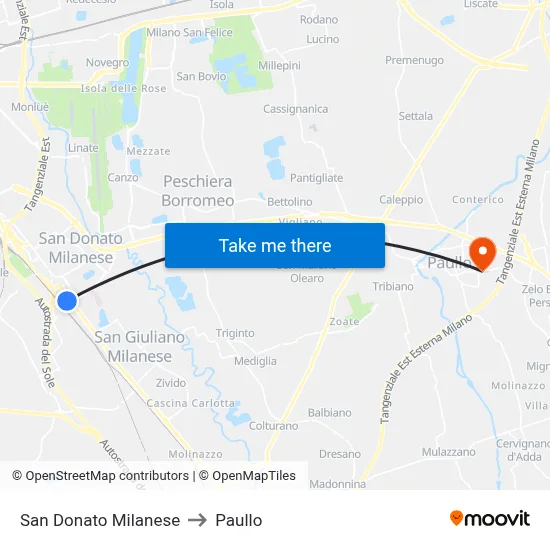 San Donato Milanese to Paullo map