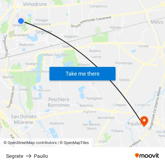 Segrate to Paullo map