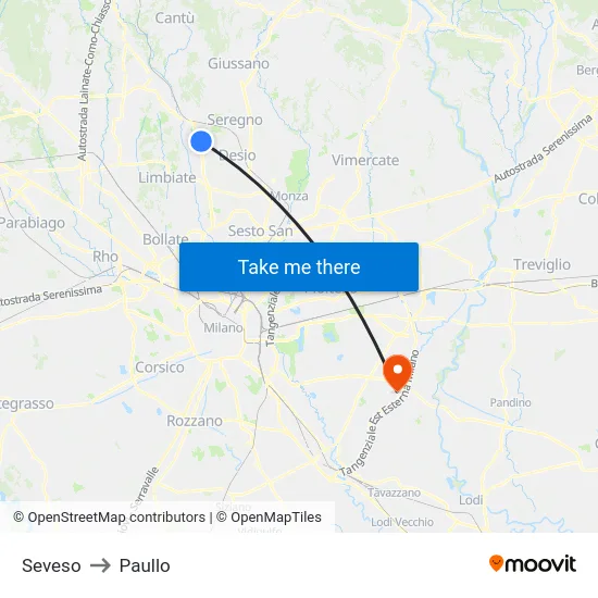 Seveso to Paullo map