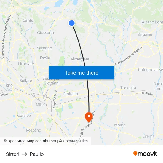 Sirtori to Paullo map
