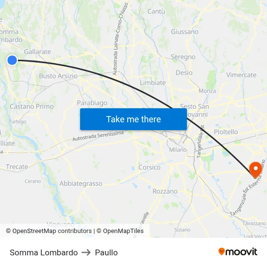Somma Lombardo to Paullo map