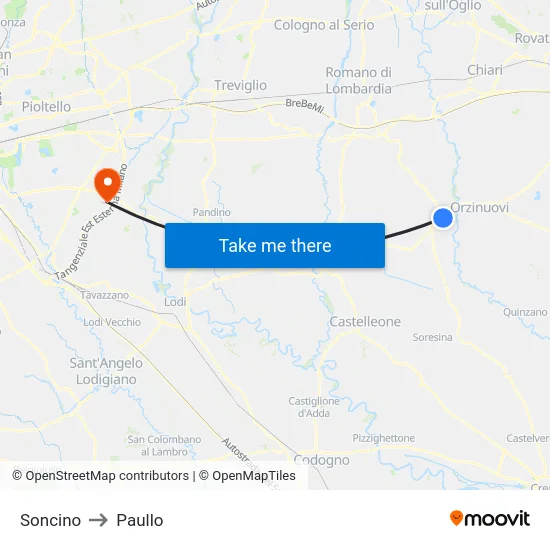 Soncino to Paullo map
