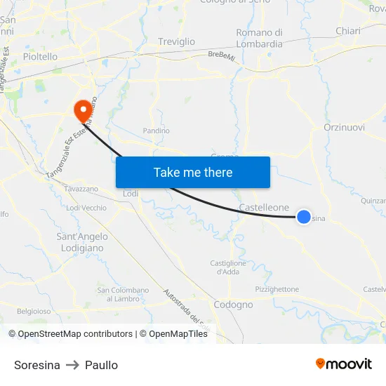 Soresina to Paullo map