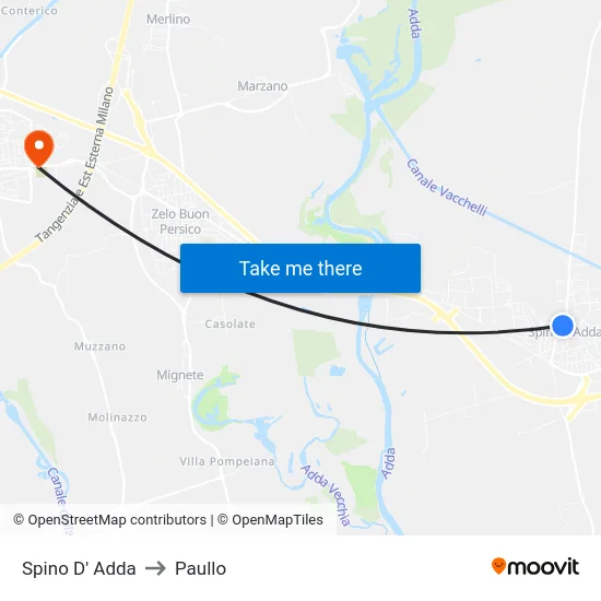 Spino D' Adda to Paullo map