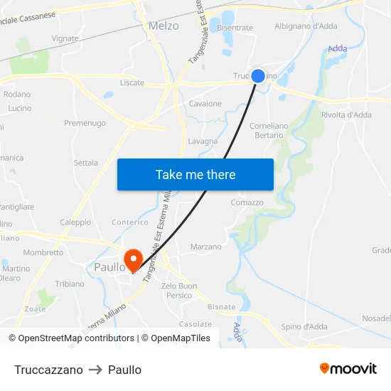 Truccazzano to Paullo map
