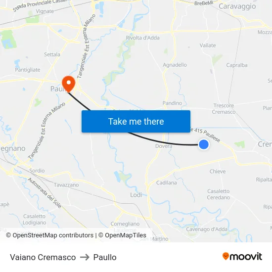 Vaiano Cremasco to Paullo map