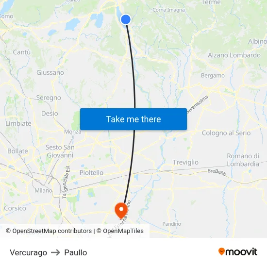 Vercurago to Paullo map