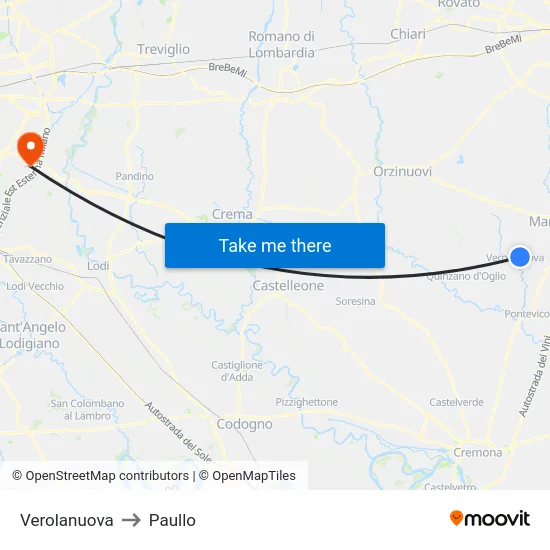 Verolanuova to Paullo map