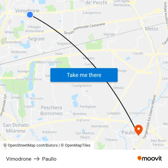 Vimodrone to Paullo map