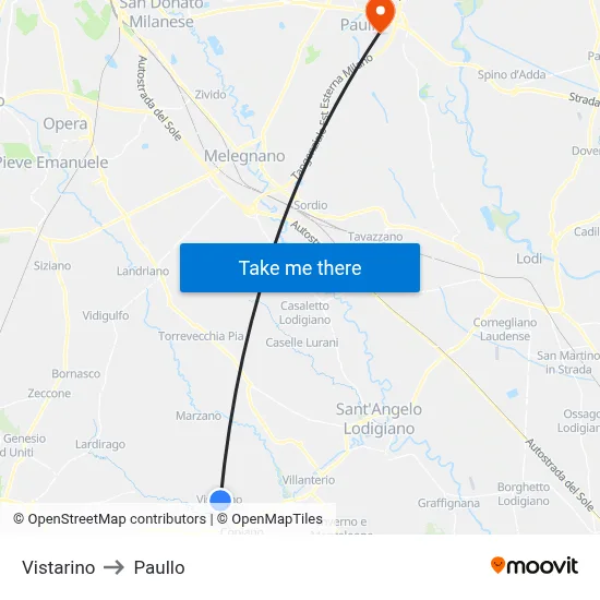 Vistarino to Paullo map