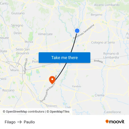 Filago to Paullo map