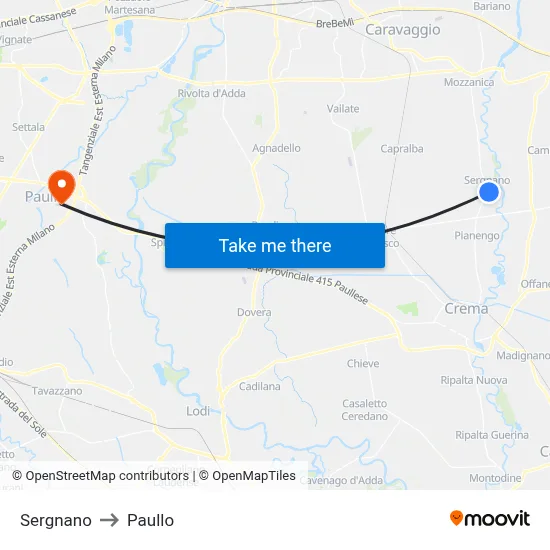 Sergnano to Paullo map