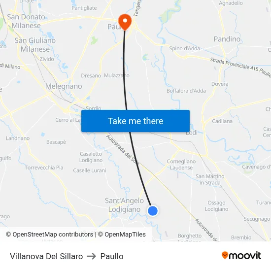 Villanova Del Sillaro to Paullo map