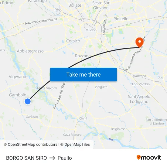 Borgo San Siro to Paullo map