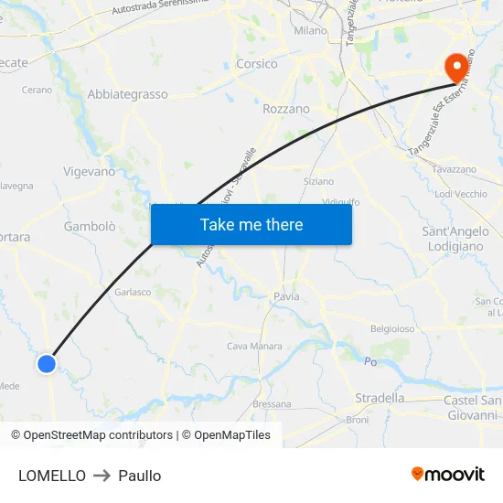 Lomello to Paullo map