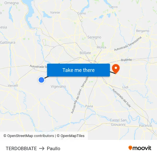 Terdobbiate to Paullo map