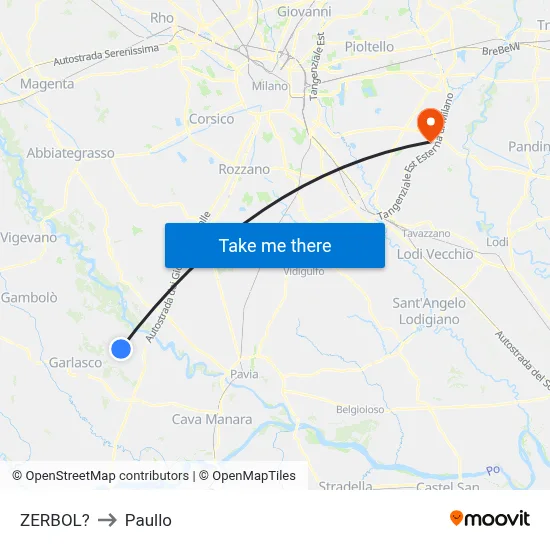 Zerbol to Paullo map