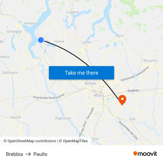 Brebbia to Paullo map