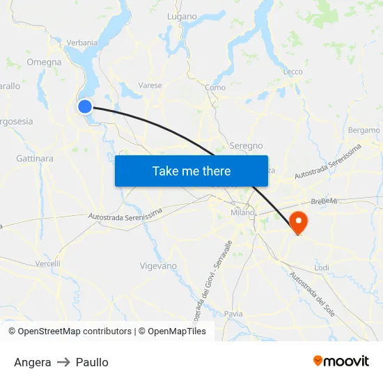 Angera to Paullo map