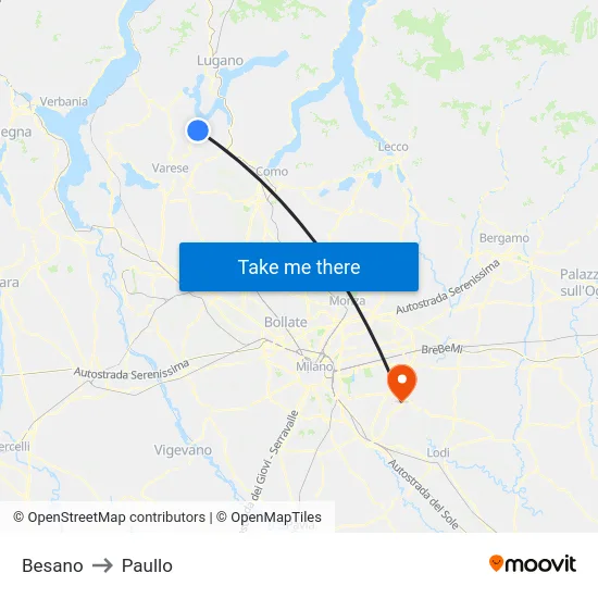 Besano to Paullo map