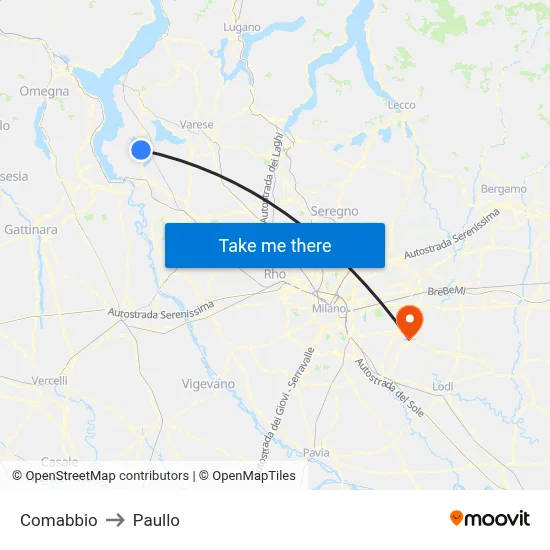 Comabbio to Paullo map