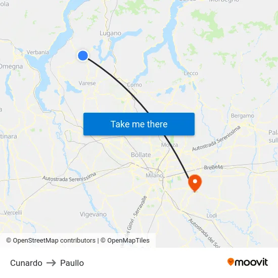 Cunardo to Paullo map