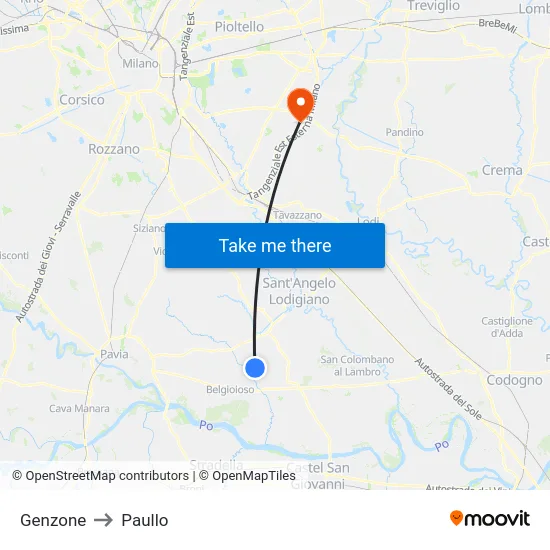 Genzone to Paullo map