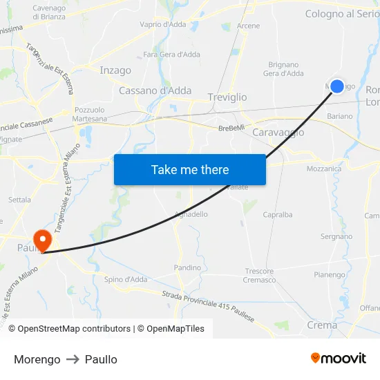 Morengo to Paullo map