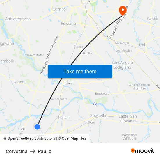 Cervesina to Paullo map