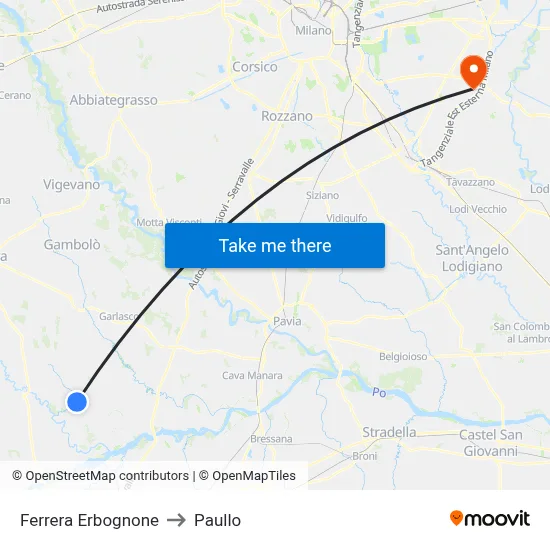 Ferrera Erbognone to Paullo map
