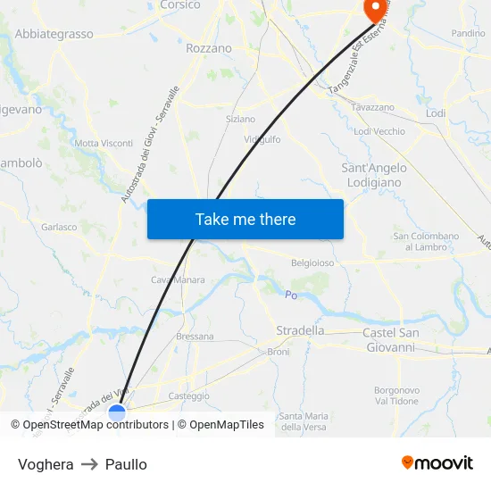 Voghera to Paullo map