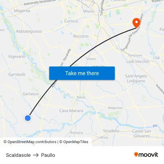Scaldasole to Paullo map