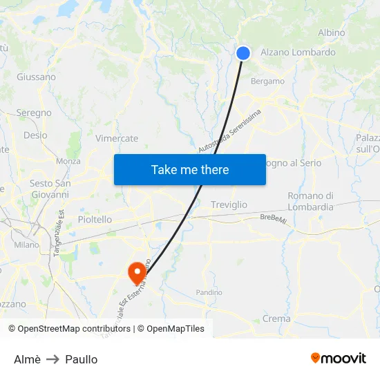 Almè to Paullo map