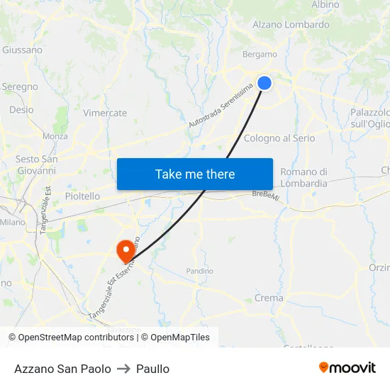 Azzano San Paolo to Paullo map