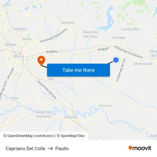 Capriano Del Colle to Paullo map