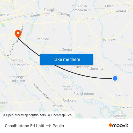 Casalbuttano Ed Uniti to Paullo map