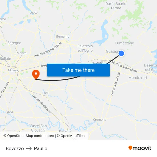 Bovezzo to Paullo map