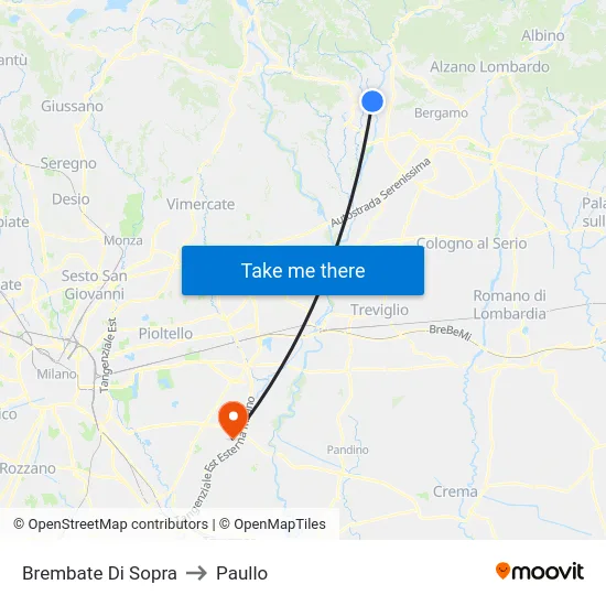 Brembate Di Sopra to Paullo map
