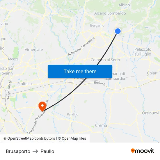 Brusaporto to Paullo map