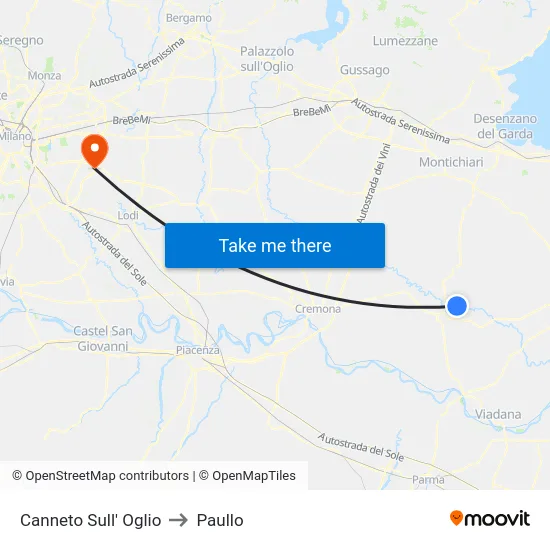 Canneto sull'Oglio to Paullo map