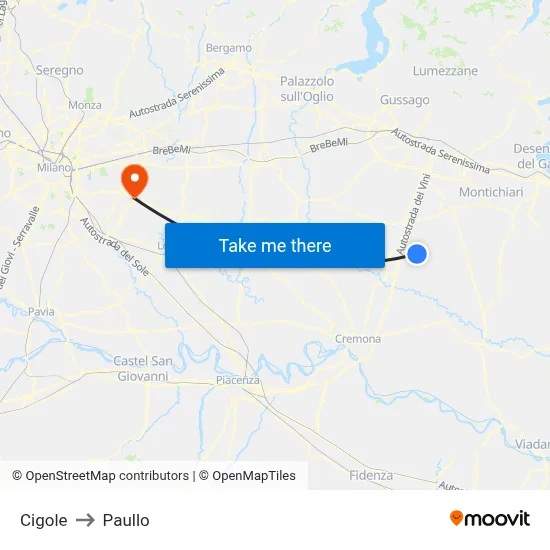 Cigole to Paullo map