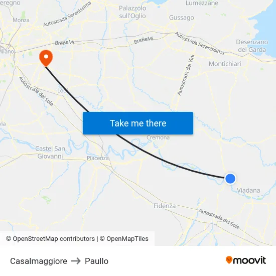 Casalmaggiore to Paullo map